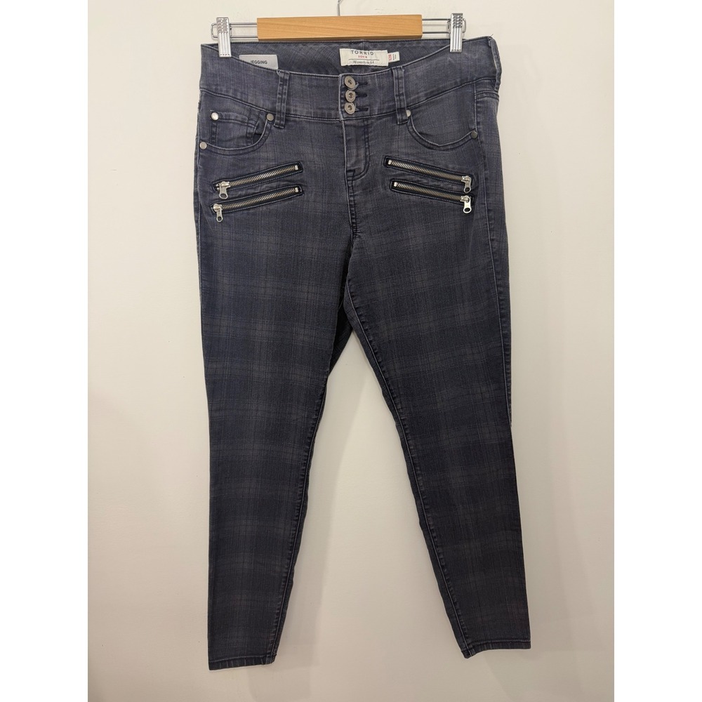 Torrid Denim Grey Plaid Moto Zipper Jeggings Skinny Jeans Womens 12R High Rise